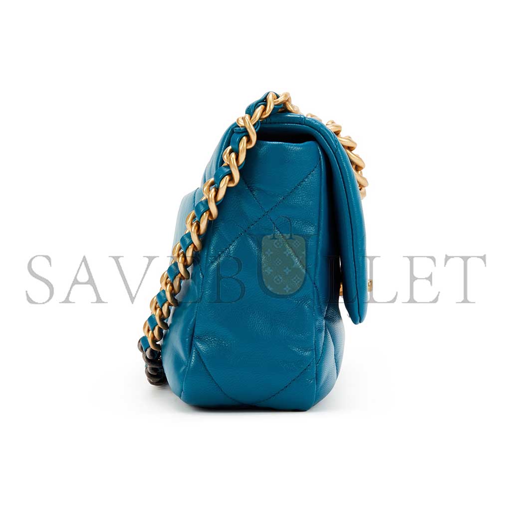 Ch*el 19 flap bag in teal blue lambskin as1160 (26*16*9cm)